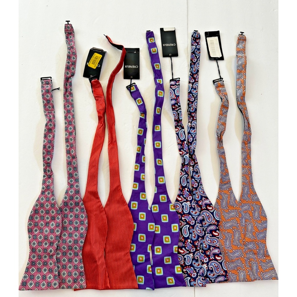Cremieux Bow Tie 100% Silk Geometric Paisley Lot 4 Pink Purple Orange NEW